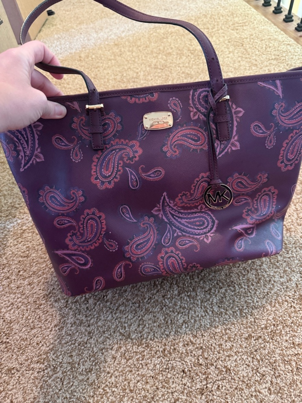 Michael Kors Plum Paisley Tote with Gold Hardware